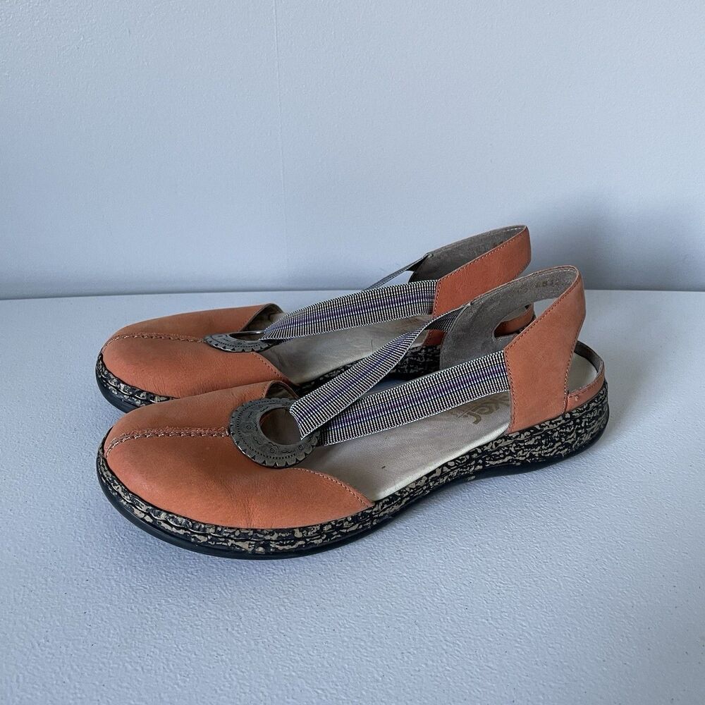 Rieker 46361 Daisy Sandals Closed Toe Leather Strappy Supportive Orange Size 40